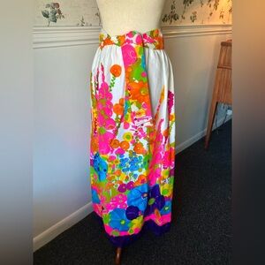 Vintage 60s 70s Psychedelic Neon Floral Hawaiian Maxi Skirt